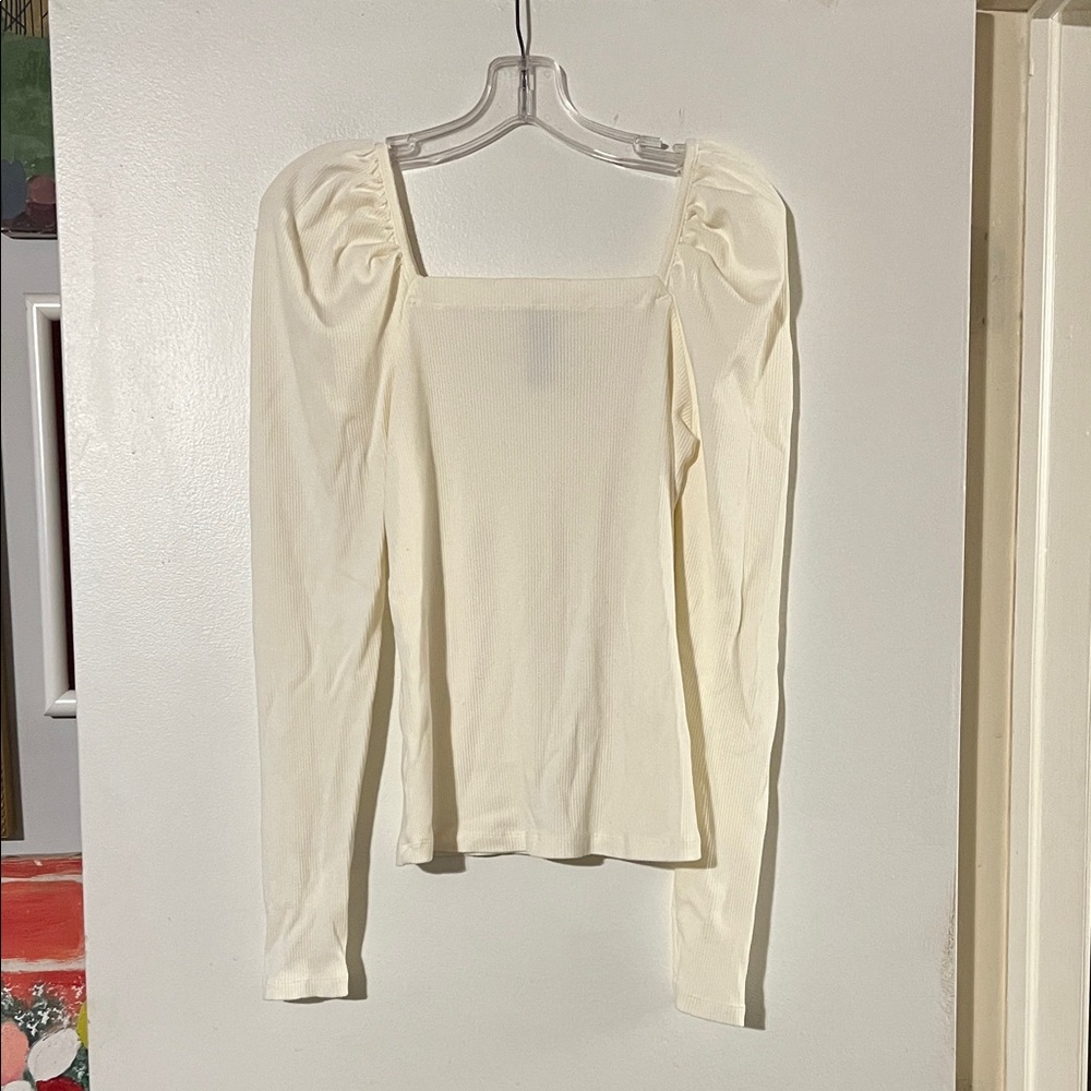 bobi cream ribbed long sleeve square neck top